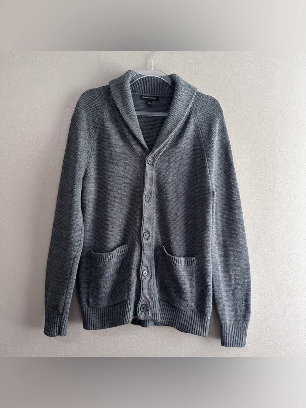 Banana Republic Grey Grandpa Academia Preppy Shawl Cardigan Sweater Mens Medium